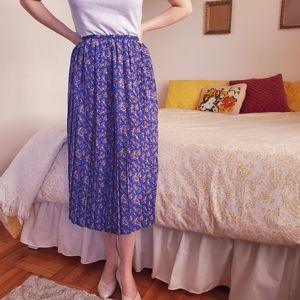 Vintage Leslie Fay Pleated Paisley Midi Cobalt